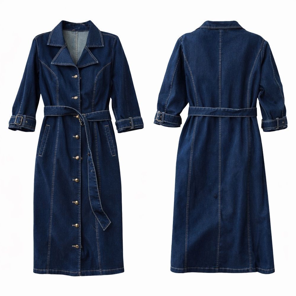 Dark Blue Denim Belted Shirt Dress